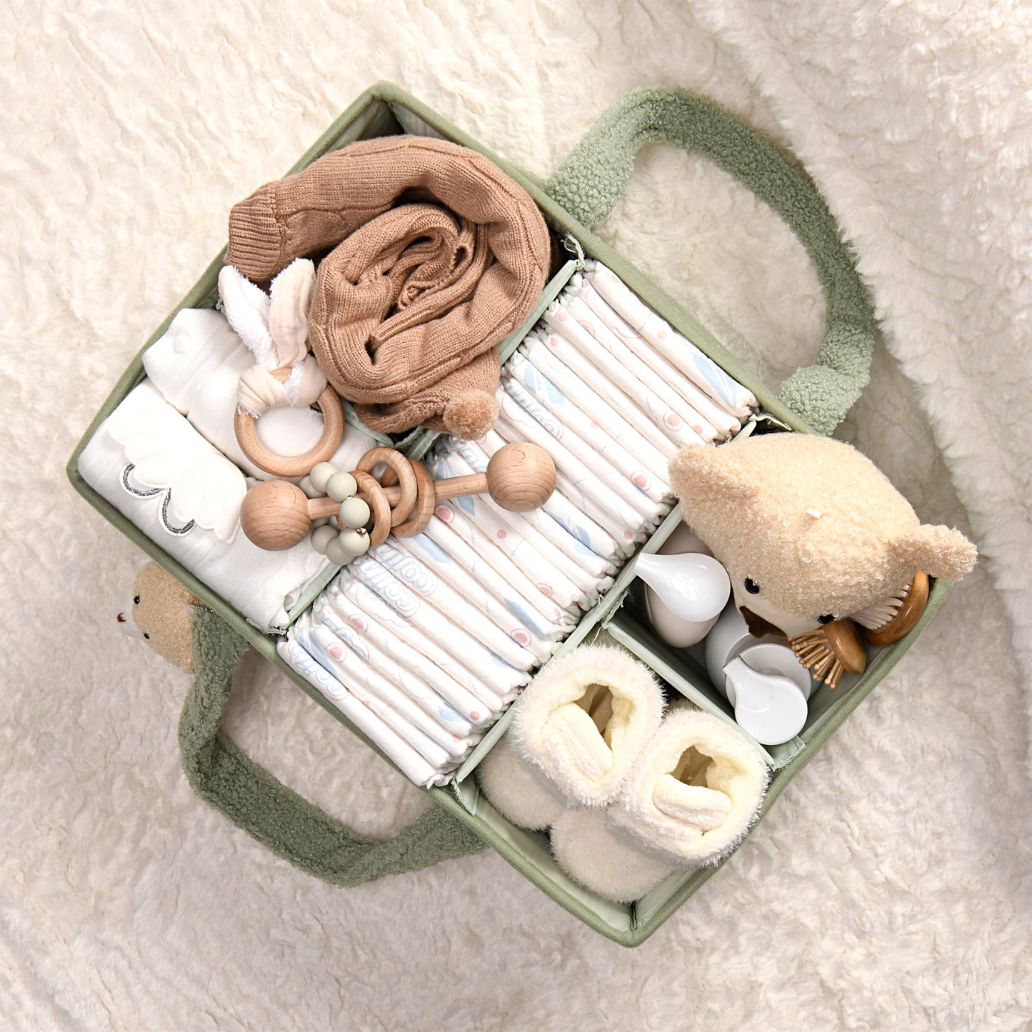 Baby Windel Caddy Organizer für Wickelauflage, Aufbewahrungskorb für Windeln und Tücher, Geschenk für Babyparty, Autowagen Organizer, Kindergarten Windel Organizer, Laptop