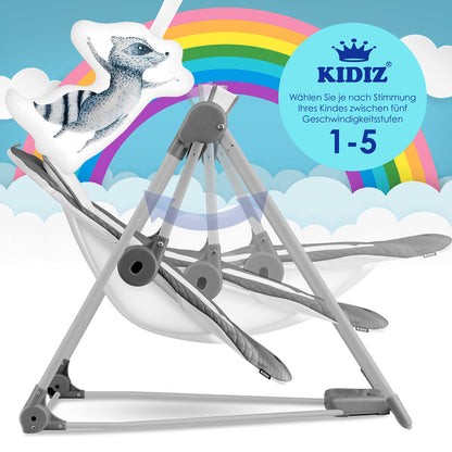 KIDIZ® Baby Rocker Baby Swing with 5 Speed Settings Foldable Baby Rocker Swing Baby High Chair with Play Arch Toys 5 Soothing Natural Sounds Newborn Anthracite