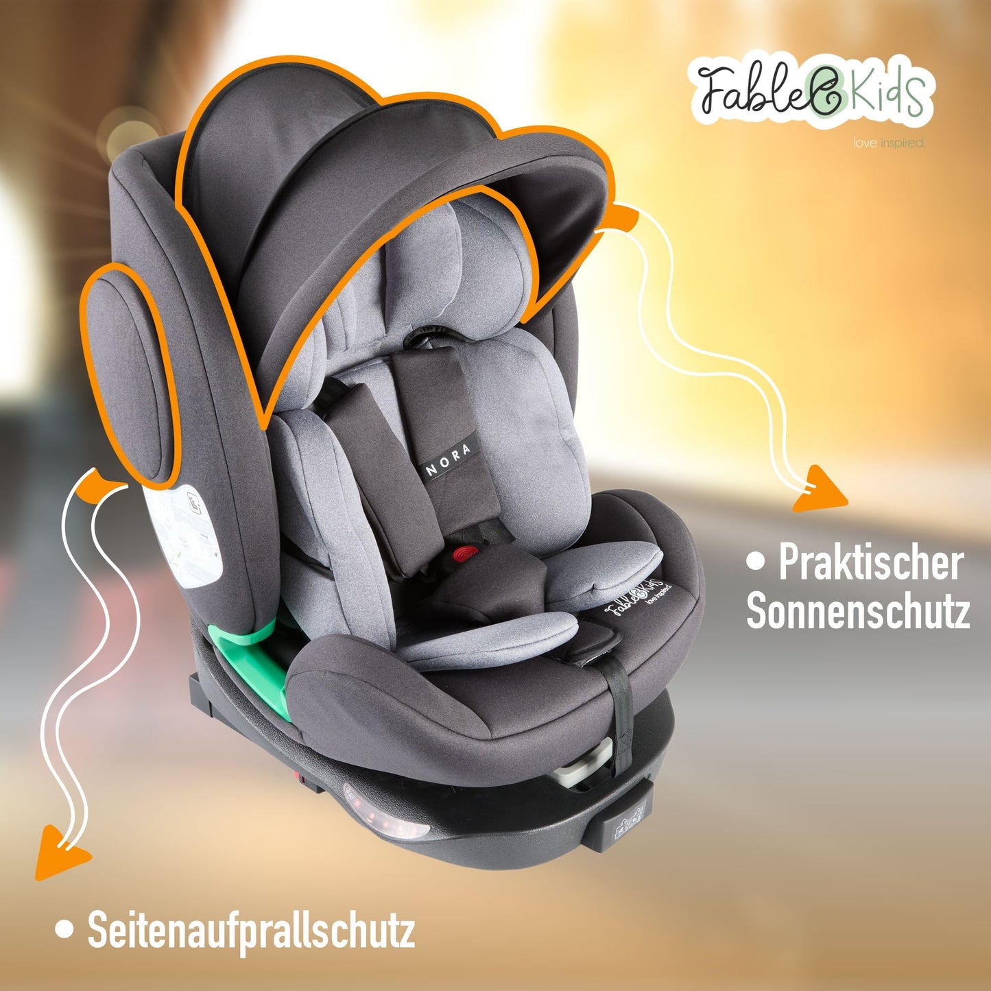 FableKids NORA Kindersitz Grau | 360° drehbarer i-Size Autokindersitz 40–150 cm | Reboarder mit ISOFIX & Stützbein | höhenverstellbare Kopfstütze & Rückenlehne | ECE R129/04 zertifiziert - Meloni2