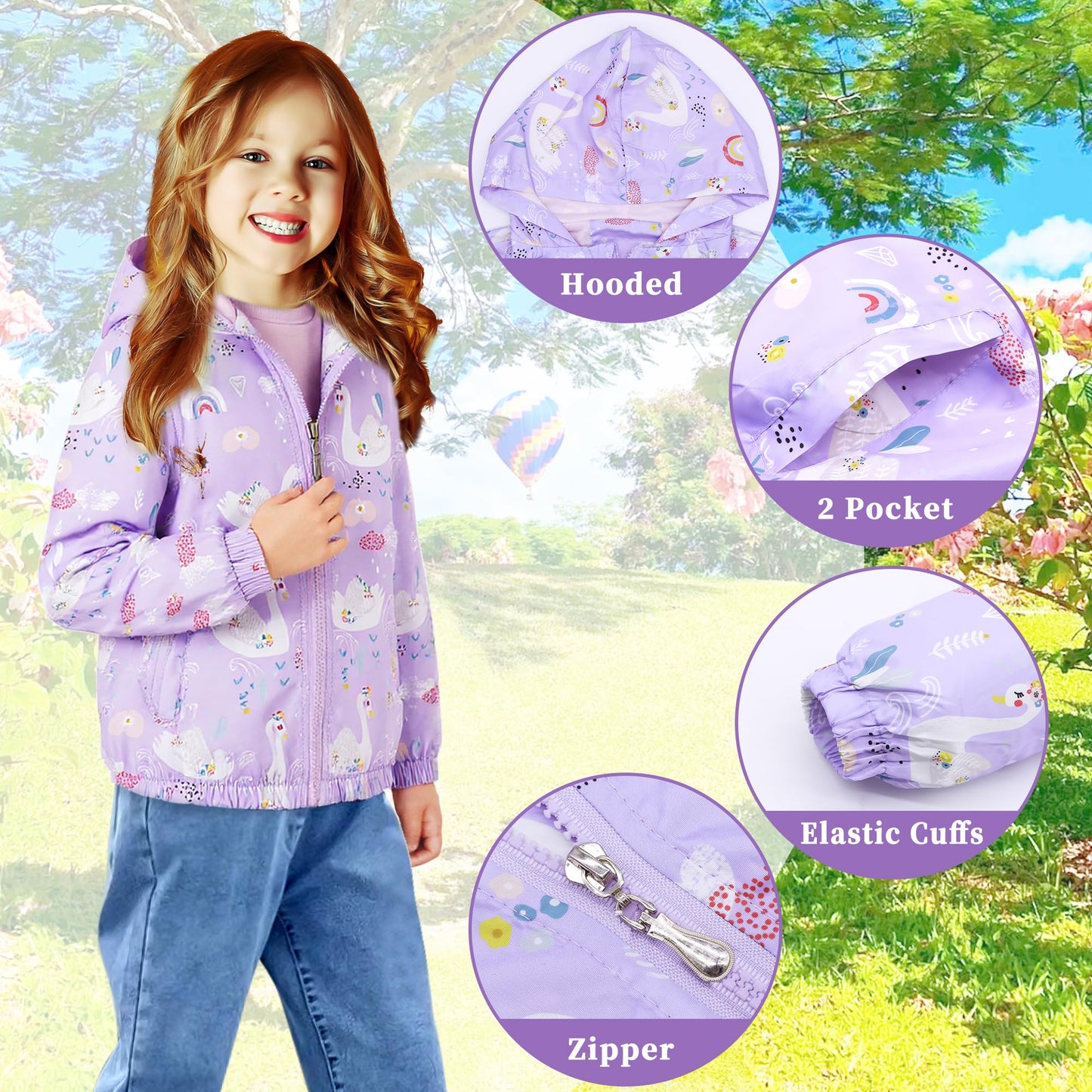 JinBei Jacken Mädchen Jacke Baby Kinder Kapuzen Sweatjacke Kapuzenjacke Cartoon Aufdruck Winddicht Mantel Windjacke Übergangsjack Frühling Herbst Outwear Softshelljacke Regenjacken 1-7 Jahre