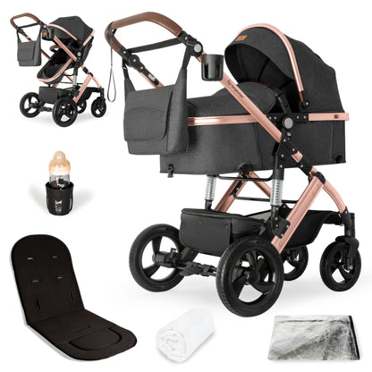 Bergsteiger Nizza 3 in 1 Kinderwagen, Kombikinderwagen Komplettset, Auto-Babyschale & Isofix Station, Babywanne & Buggy Sportsitz inklusive