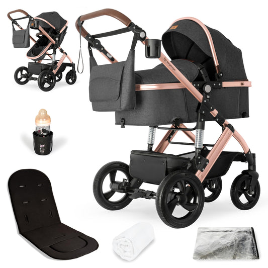 Bergsteiger Nizza 3 in 1 Kinderwagen, Kombikinderwagen Komplettset, Auto-Babyschale & Isofix Station, Babywanne & Buggy Sportsitz inklusive