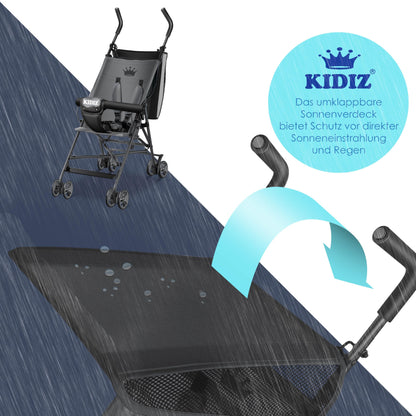 KIDIZ® City Buggy Foldable 360° 4 Inch Wheels Including Sun and Rain Cover Foldable 5-Point Safety Belt from 6 Months Anthracite - Meloni2