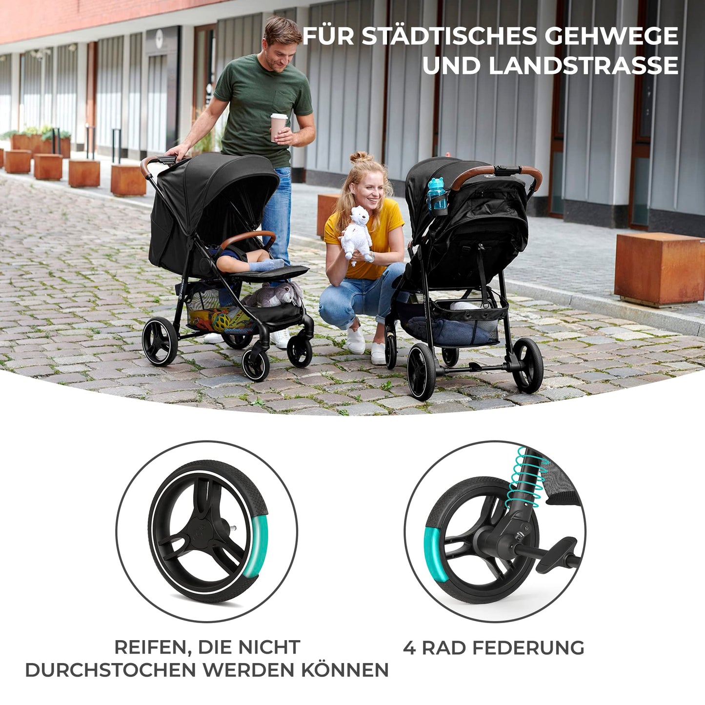 Kinderkraft GRANDE PLUS Kinderkraft Buggy von Geburt bis 22 kg, Zusammenklappen mit einer Hand, Liegeposition, großes Verdeck mit Fenster, alle 4 Räder gedämpft, geräumige Sitz, Grau - Meloni2