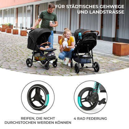 Kinderkraft GRANDE PLUS Kinderkraft Buggy von Geburt bis 22 kg, Zusammenklappen mit einer Hand, Liegeposition, großes Verdeck mit Fenster, alle 4 Räder gedämpft, geräumige Sitz, Grau - Meloni2