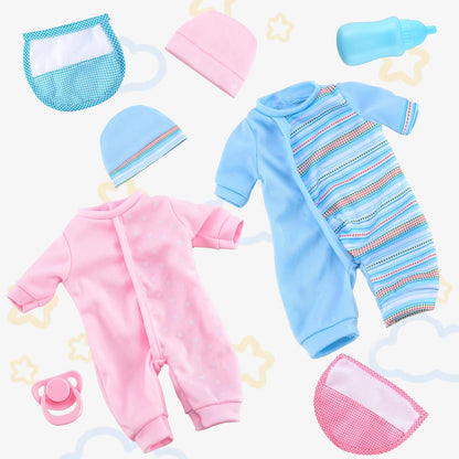 Toy Choi's Twin Puppe Set - 32cm Baby Puppen Für Kleinkinder ab 1 Jahr, mit Strampler und Hut, Schnuller und Puppenlätzchen, weiches Babypuppen Spielzeug Vorschulgeschenk