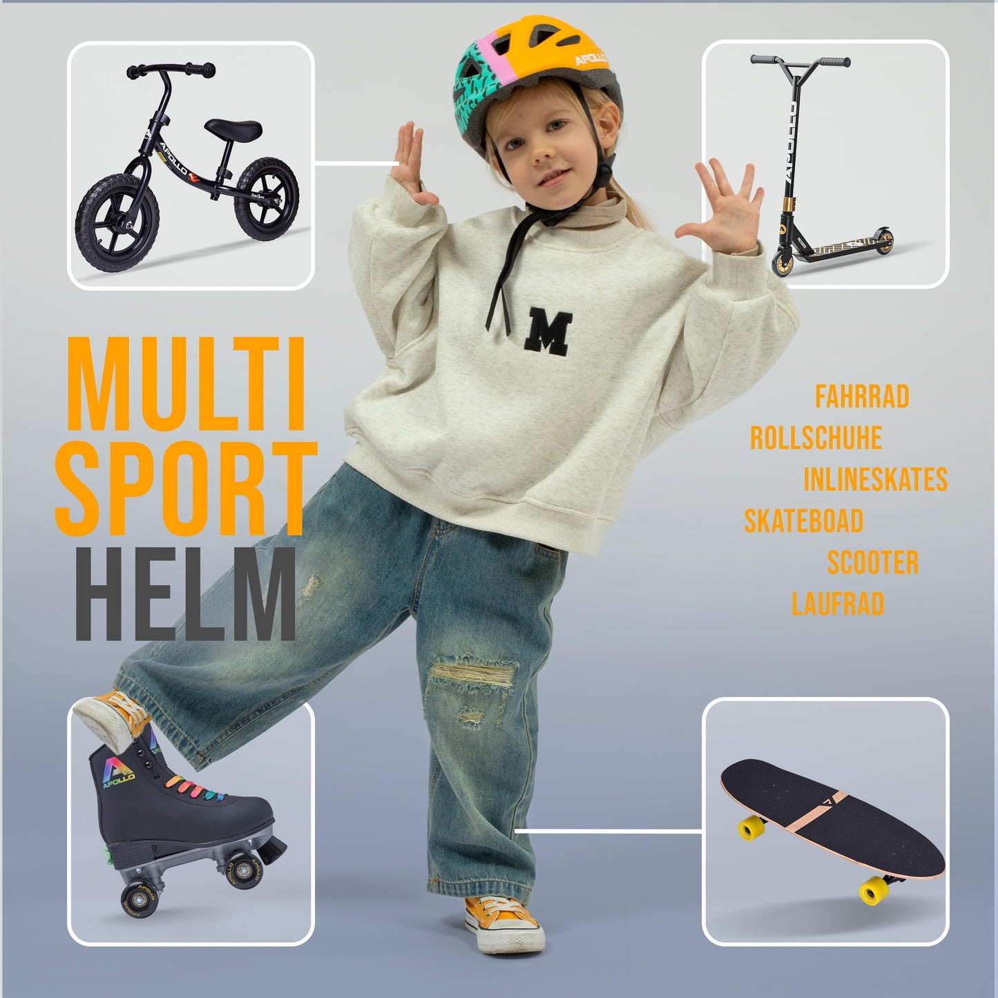 Apollo Kinder Fahrradhelm, Helm für Kinder & Jugendliche, Multisport Helm, Fahrradhelm Mädchen, Fahrradhelm Jungen, Kinderhelm ab 3 Jahre, Verstellbarer Kinder-Helm, ab Größe 48, für Fahrrad & Roller