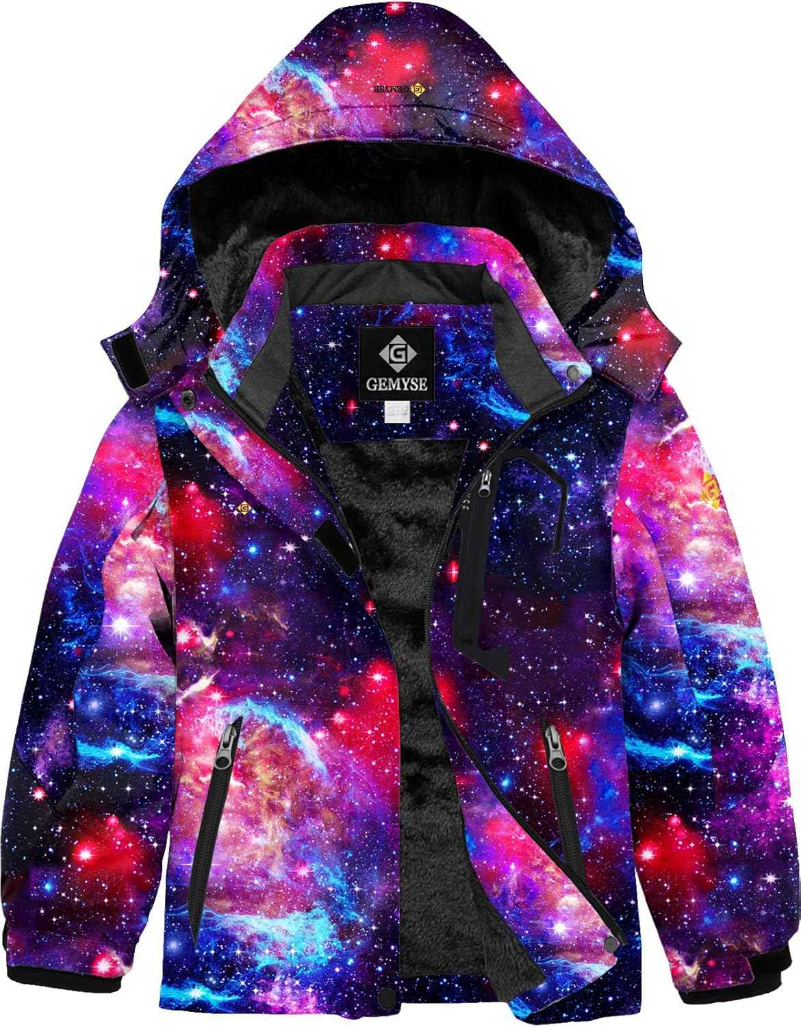 Gemyse Boys' Waterproof Ski Jacket, Windproof Fleece Jacket, Outdoor Winter Jacket, Rain Jacket with Hood