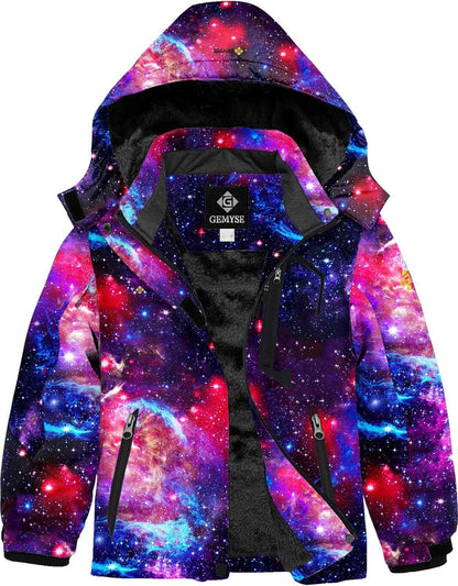 Gemyse Boys' Waterproof Ski Jacket, Windproof Fleece Jacket, Outdoor Winter Jacket, Rain Jacket with Hood