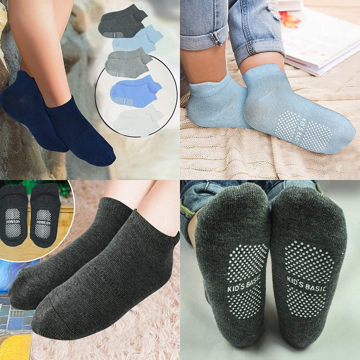 HYCLES Baby ABS Socks Children 0-7 Years 12 Pairs Stopper Socks Children Non-Slip Socks Child Boys Girls 23-26 27-30 Toddler Socks Baby