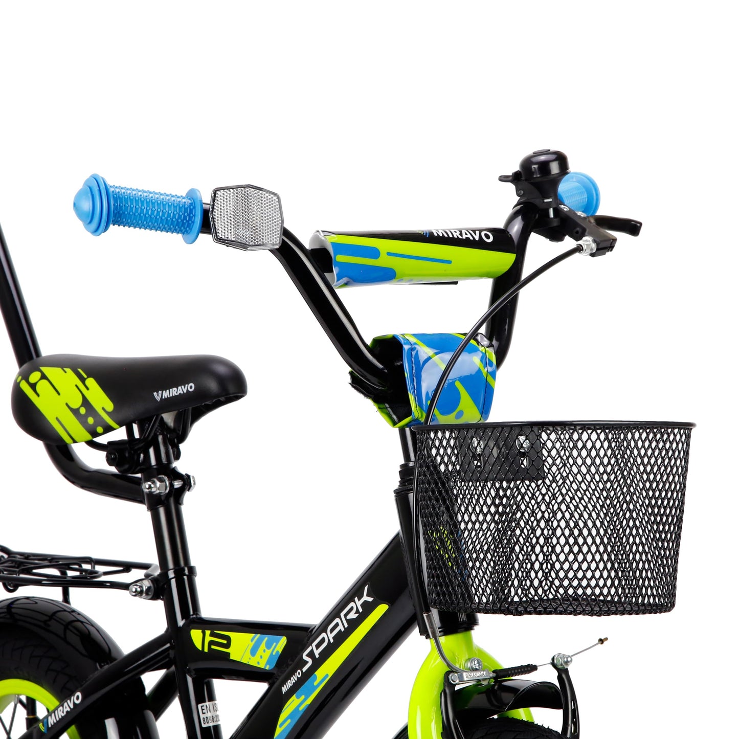MIRAVO Kinderfahrrad Fahrrad Kinder Ab 2 Bis 8 Jahre Mit Stützrädern Schubstange V-Brake Bremsen Rückstrahl Aufkleber 12 16 20 Zoll Radgröße Korb Für Junge Spark - Meloni2