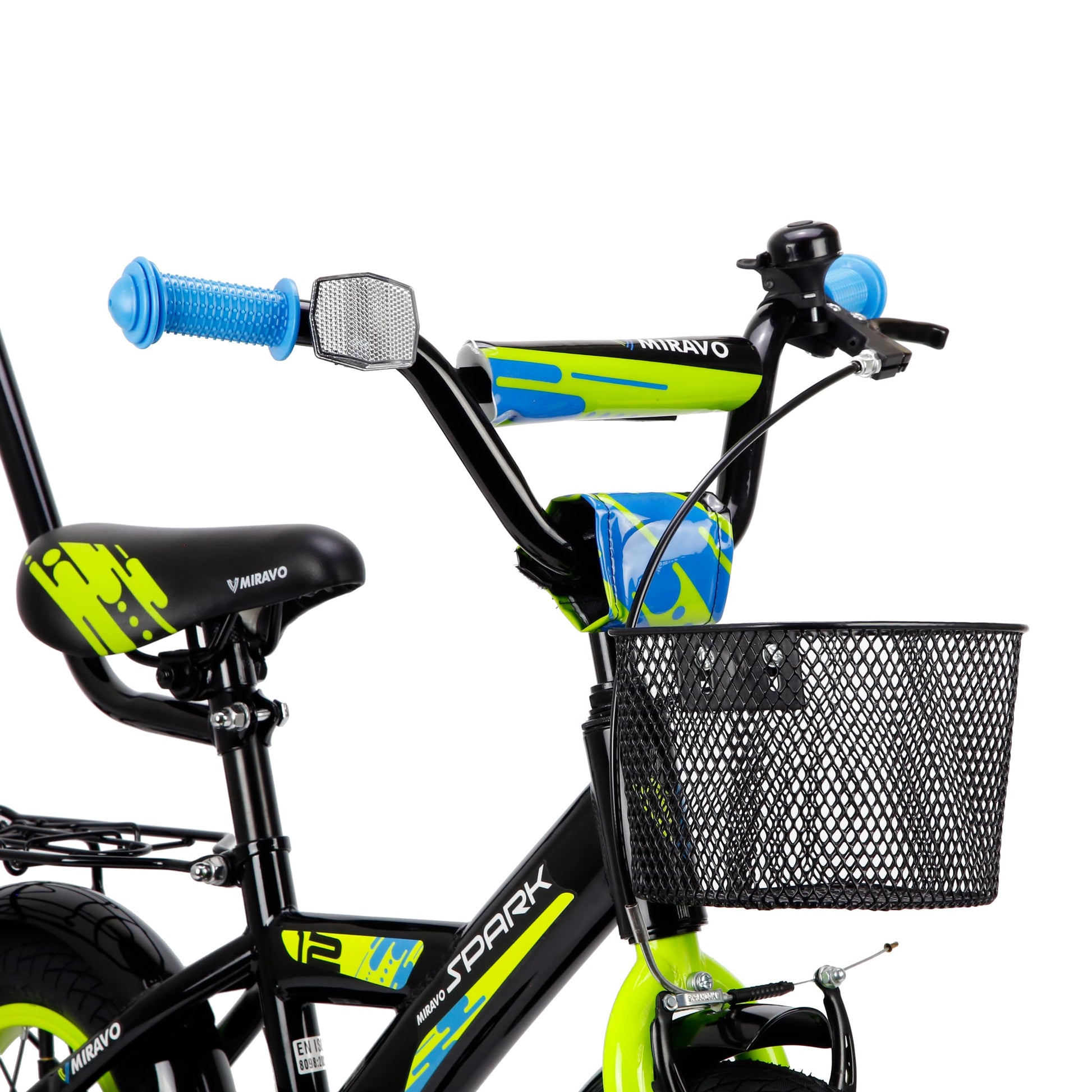 MIRAVO Kinderfahrrad Fahrrad Kinder Ab 2 Bis 8 Jahre Mit Stützrädern Schubstange V-Brake Bremsen Rückstrahl Aufkleber 12 16 20 Zoll Radgröße Korb Für Junge Spark - Meloni2