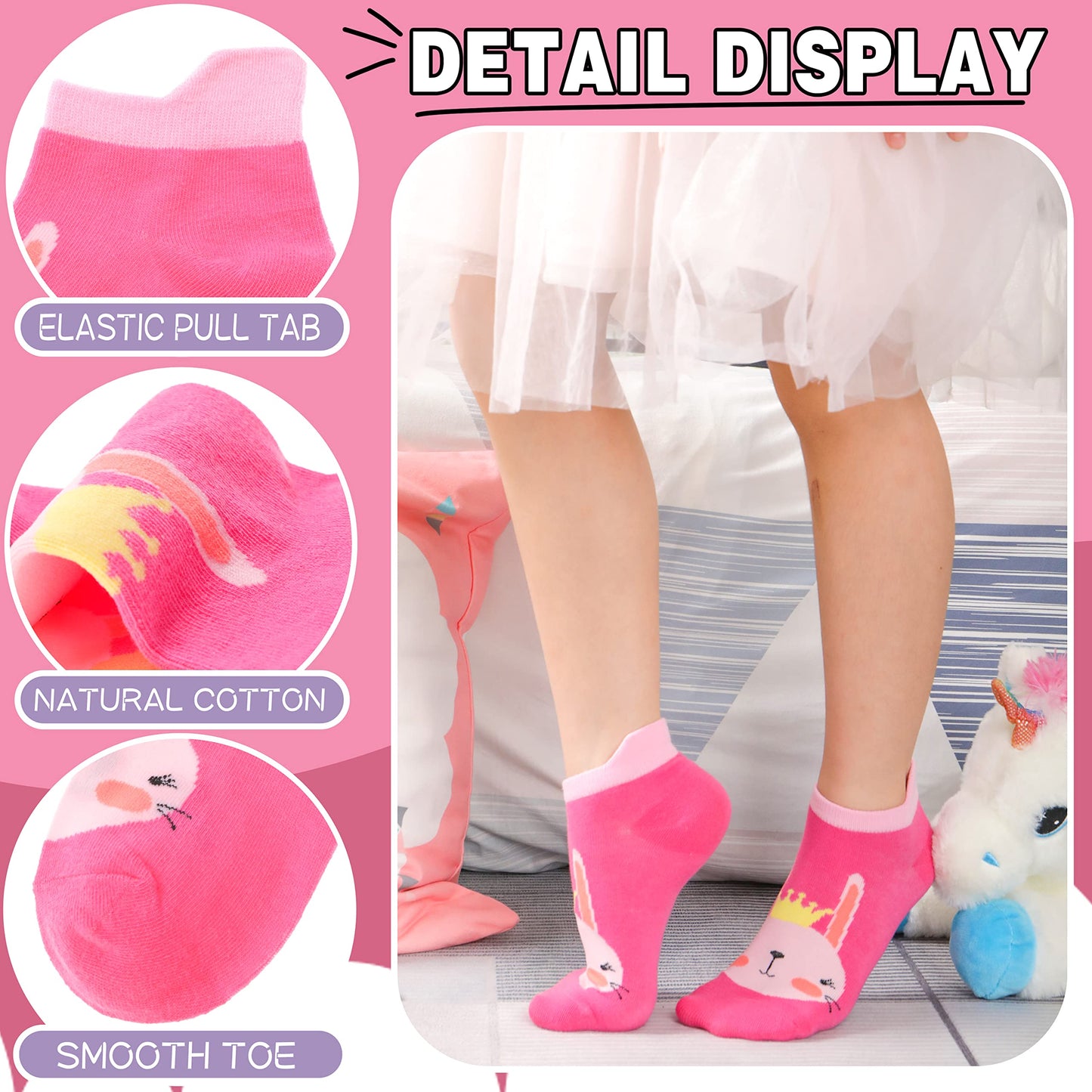 ANTSANG Kinder Lustige Socken Mädchen Sneaker Socken Kurze Einhorn Kindersocken Bunte Cartoon Baumwolle Kleinkind Socken 6 Paare