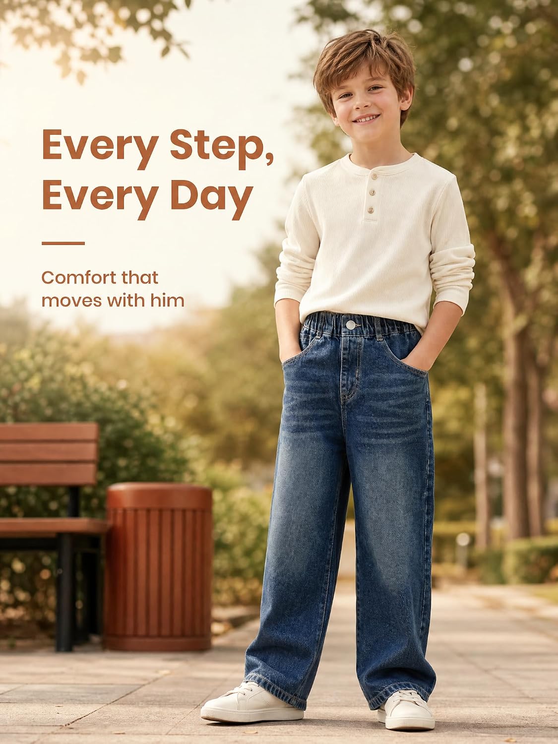 Baggy Jeans Jungen Weites Bein Gummibund Denim Jeanshosen Gr.120-170 | Baumwolle Lässige kinder Jeans Jungen Elastischer Freizeithose für 5-14 Jahren