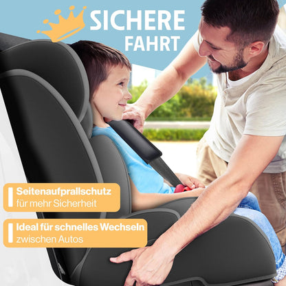 Autokindersitz mit Isofix i-Size R129 100-150cm bis 12 Jahre, Kinderautositz Gruppe 1/2/3, mitwachsender Kindersitz, 5-Punkt-Gurt & höhenverstellbare Kopfstütze, Sitzerhöhung Auto, Schwarz