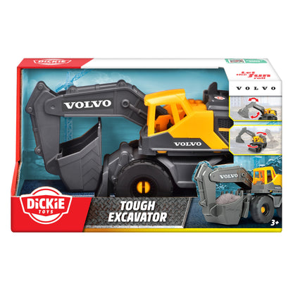 Dickie Toys - Volvo Bagger Tough Excavator (26 cm) - Spielzeug-Schaufelbagger für Kinder ab 3 Jahre mit Freilauf, beweglichem Arm und Schaufel, als Sandspielzeug geeignet