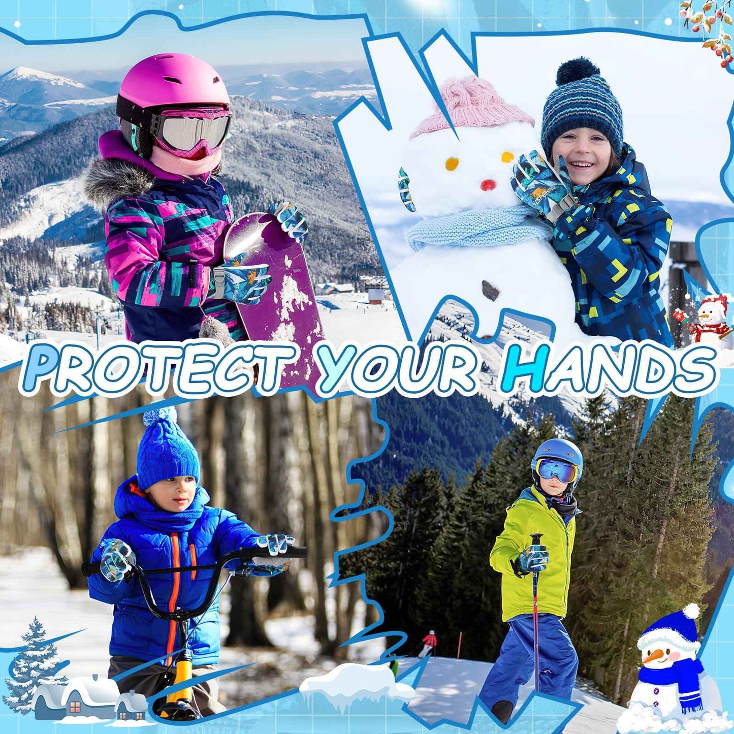 CYCLESPEED Kinder Winddicht Winterhandschuhe Warm Skihandschuhe Wasserdicht für 4-12 Jahre Mädchen Jungen Fahrradhandschuhe Outdoor Snowboarding