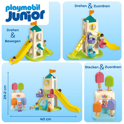 PLAYMOBIL JUNIOR | Erlebnisturm mit Eisstand | nachhaltiges Spielzeug aus biobasierten Kunststoffen | für Kinder ab 1 Jahr | 71703