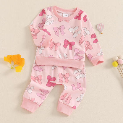 Süßes Baby-Mädchen-Kleidung, langärmelig, bedruckt, Sweatshirt, Oberteil und Hose, Set für Kleinkinder, Mädchen, Herbst-Outfits