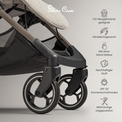Silver Cross | Clic Kompakt-Kinderwagen | Reisekinderwagen | faltbarer & leichter Kinderwagen | Kabinengröße | Neugeborene - 4 Jahre | Almond