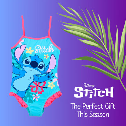 Disney Stitch Girls Flower Design Summer One Piece Swimsuit Kids Swimming Costume Sizes 3 to 8 Years