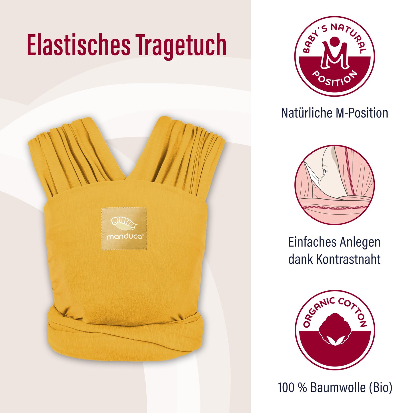 manduca Sling - Babytragetuch - Elastische Babytrage für Neugeborene von der Geburt bis zu 15 kg - Bio-Baumwolle - GOTS zertifiziert