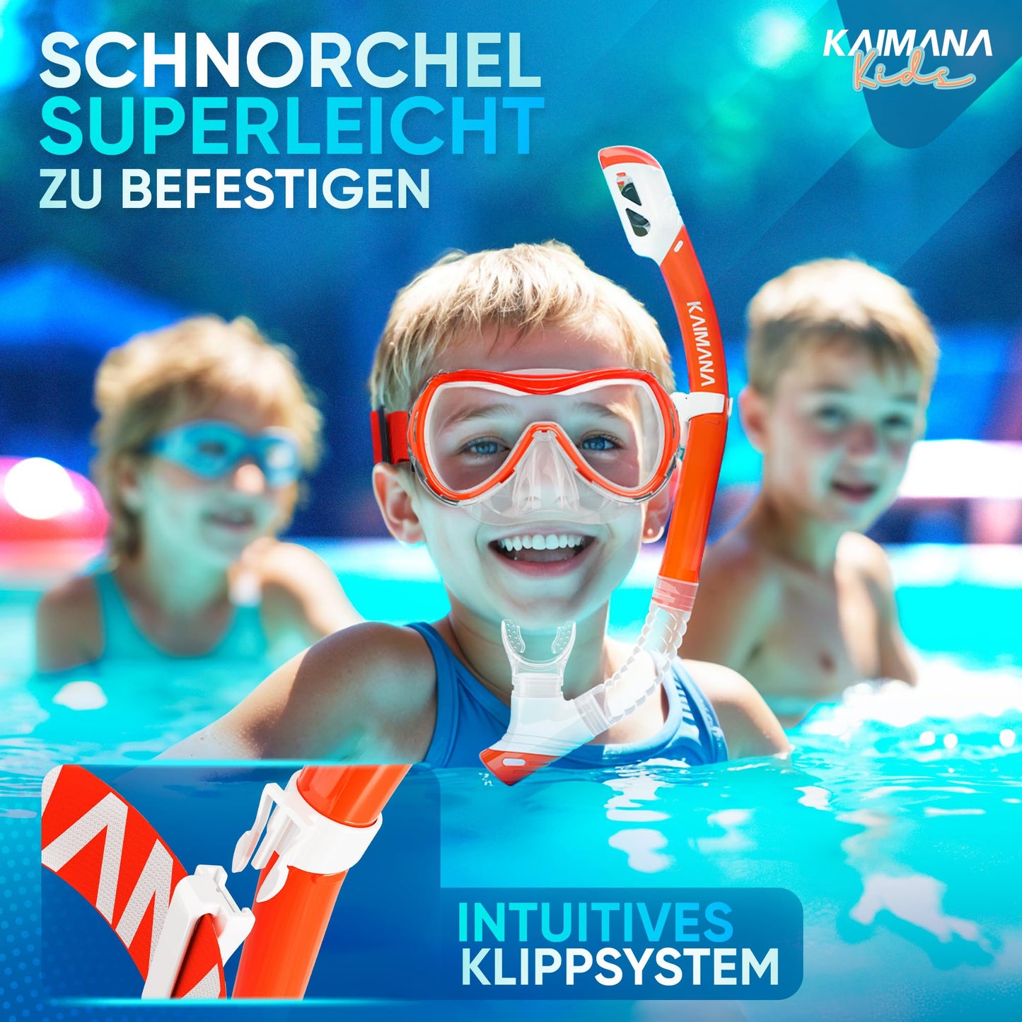 Das Neue KAIMANA® SeaExplorer Schnorchelset Kinder + Tragetasche, Taucherbrille mit Schnorchel, Taucherbrille Kinder, Alternative zur Schnorchelmaske Kinder, Taucherbrille mit Stoffband/Silikonband