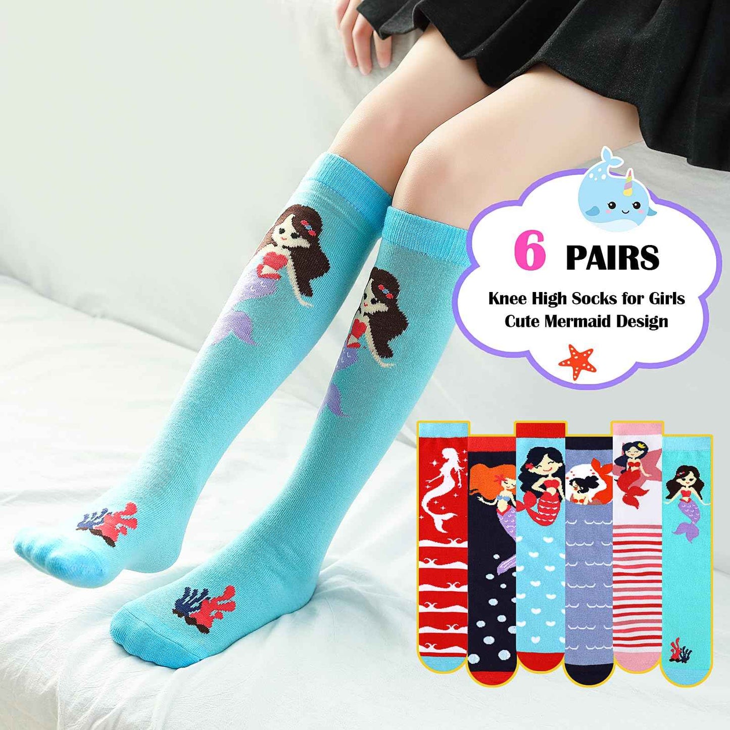 PHOGARY 6 Pairs of Knee Socks for Girls, Cute Socks Colourful Socks Children, Warm Knee Socks Children, Medium Calf Length, Long Knee Socks Girls from 3 to 12 Years, One Size