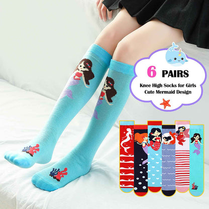PHOGARY 6 Pairs of Knee Socks for Girls, Cute Socks Colourful Socks Children, Warm Knee Socks Children, Medium Calf Length, Long Knee Socks Girls from 3 to 12 Years, One Size