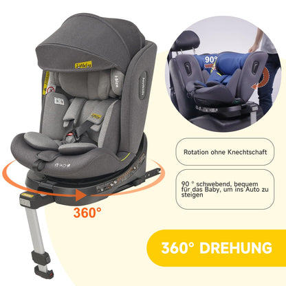 Jovikids 360° Drehbar Kindersitz mit ISOFIX, i-Size 40-150cm(ab Geburt -12 Jahre) Baby Autositz Reboarder mit Liegefunktion & Abnehmbar Vordach, ECE R129 (Rosa) - Meloni2