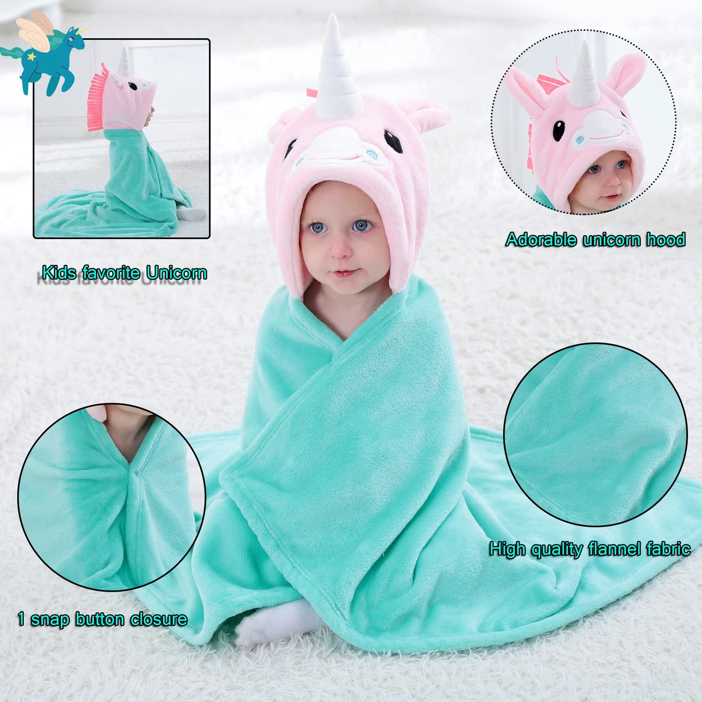 Doladola Baby Decke Babys Tier Design，Flanell Kinder Decke Kapuzenhandtuch für Mädchen und Jungen，Baby Kapuze Badeponcho Kinder Warm（gelbe Ente）