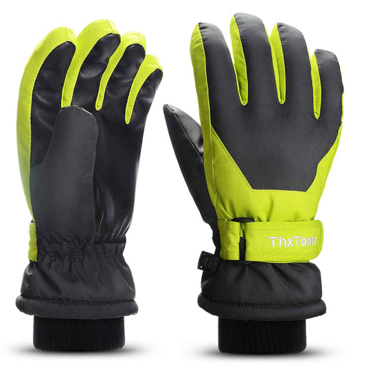ThxToms Children's Ski Gloves, Winter Snow Ski Gloves, -15°C, Windproof, Waterproof, Warm, PU Thickened Cold Weather, Outdoor Sports, Snowboarding, Skiing, Bike, for Boys and Girls aged 3-13 Years Old