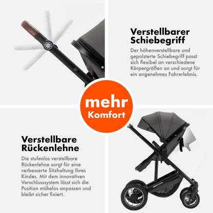 Daliya® FLEXI-PRO M 2in1 Kombikinderwagen & Buggy – XXL-Set, Reise-Kinderwagen mit Einhand-Abnahme, Wetterschutz, Sportsitz, Wickeltasche, Spieltisch, Regenschutz, dicke Matratze (Olivgrün)
