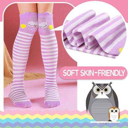 ANTSANG Girls' Knee Socks 6 Pairs for Children Gifts Long Funny Children's Socks Animal Cotton Socks 3-12 Years