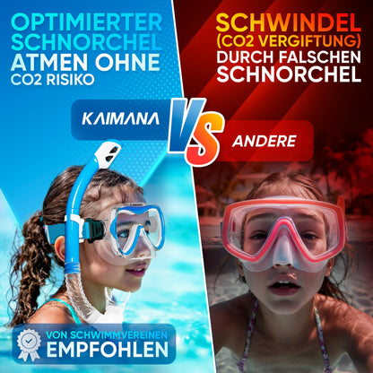 Das Neue KAIMANA® SeaExplorer Schnorchelset Kinder + Tragetasche, Taucherbrille mit Schnorchel, Taucherbrille Kinder, Alternative zur Schnorchelmaske Kinder, Taucherbrille mit Stoffband/Silikonband