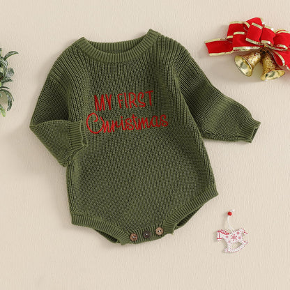 Geagodelia Knitted Christmas Romper Baby Girl Boy Christmas Jumper My First Christmas Newborn Baby Jumper Romper Bodysuit Christmas Jumper
