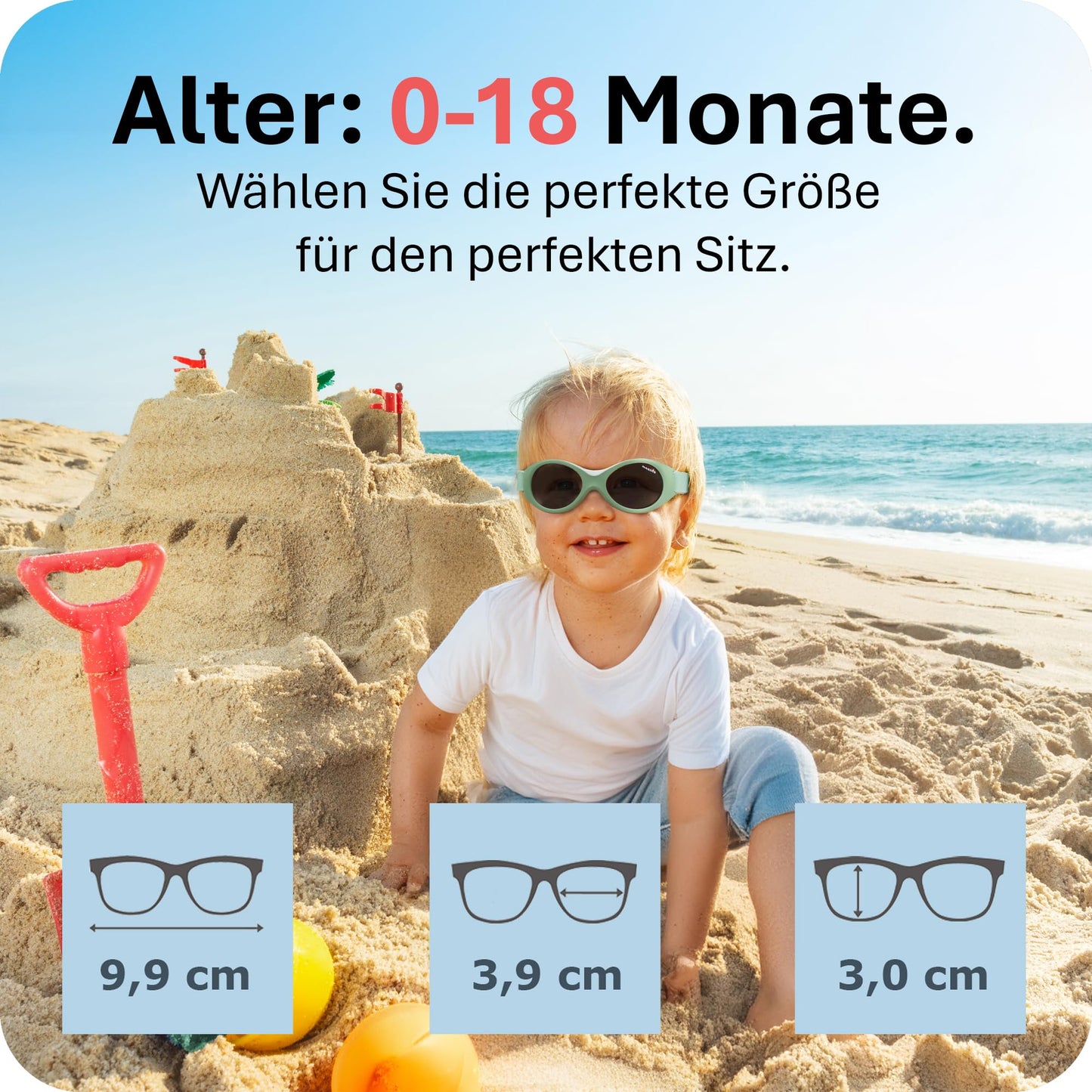 Mausito BABY Sonnenbrille 0-18 Monate Mädchen I VERGLEICHSSIEGER Sonnenbrille Baby 100% UV-Schutz I BIEGSAM & verstellbares Band I Schadstofffrei I Europäisches Design für Kinder gemacht