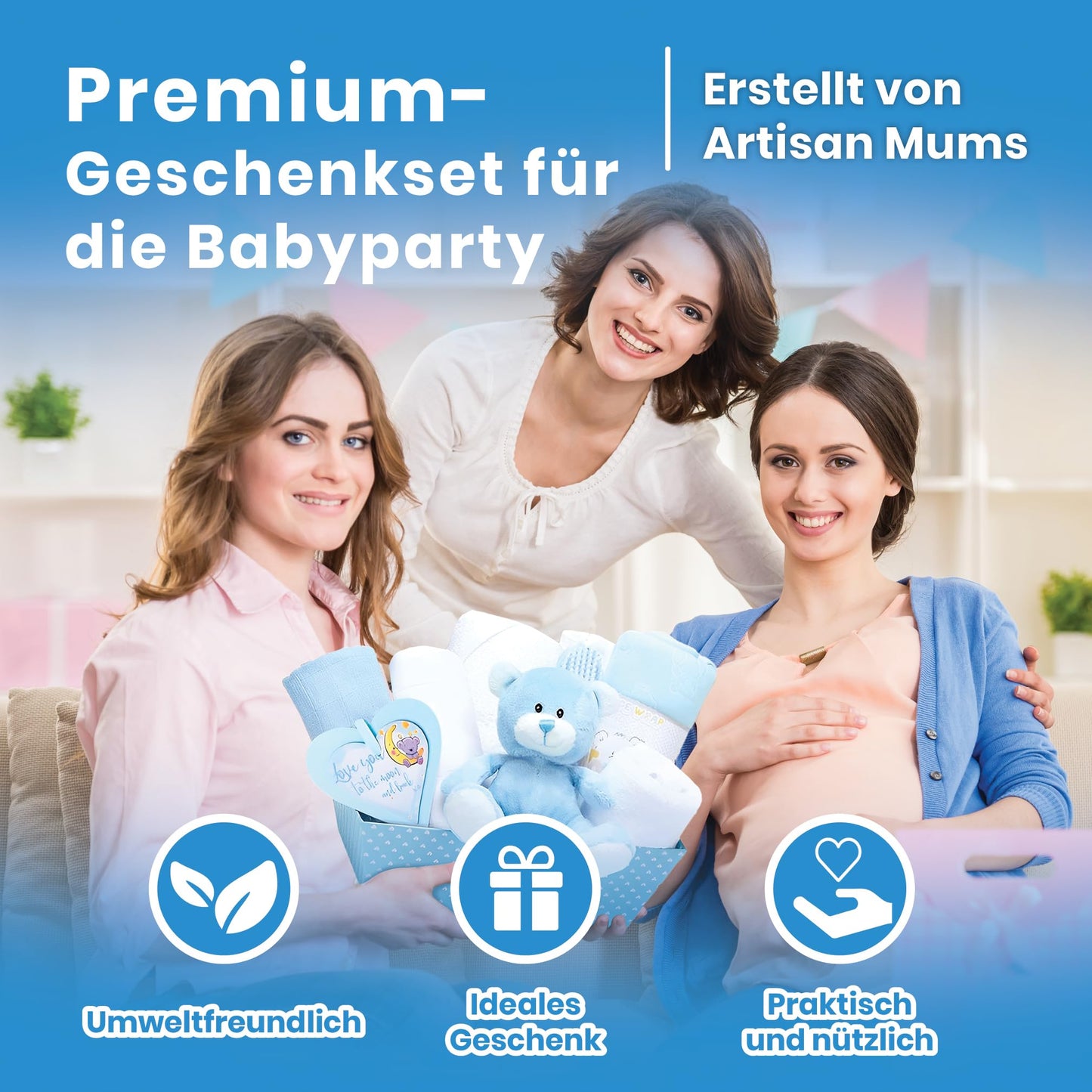 Baby Box Shop 14 Baby Gifts for Birth Boy, Ideal for Baby Showers, Baby Shower Gifts, with New Baby Essentials for Newborn Boys and a Blue Plush Teddy Bear