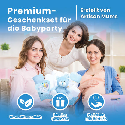 Baby Box Shop 14 Baby Gifts for Birth Boy, Ideal for Baby Showers, Baby Shower Gifts, with New Baby Essentials for Newborn Boys and a Blue Plush Teddy Bear