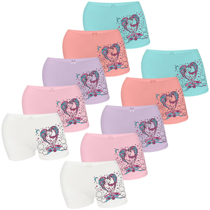 LOREZA ® 10er Pack Mädchen Pantys Boxershorts Unterwäsche aus Baumwolle - Gr. 92-170
