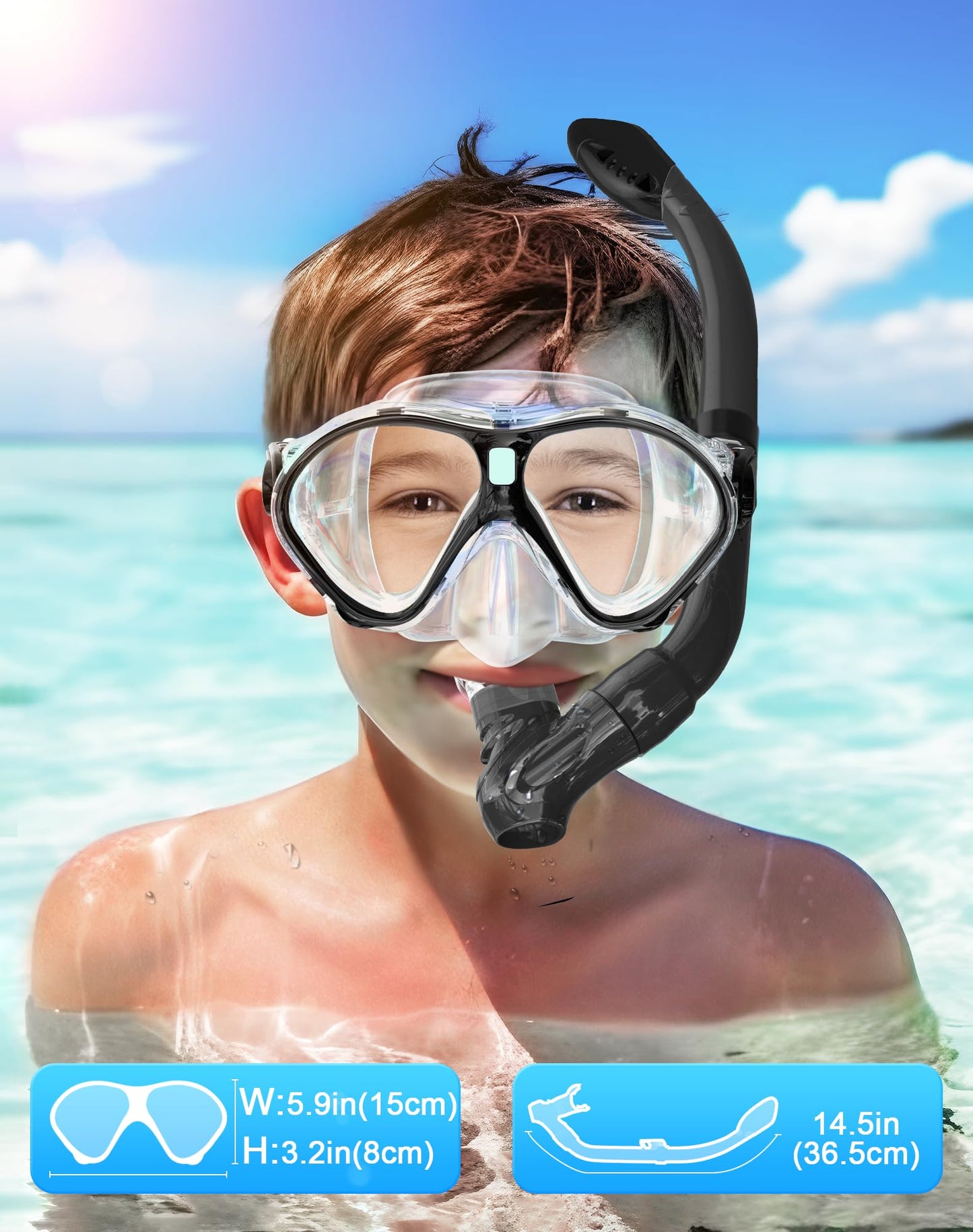 Gintenco Schnorchelset Kinder, Taucherbrille Kinder mit Schnorchel Anti-Fog Panorama-Weitsicht, Anti-Leck schnorchelmaske,Tauchmaske für Schwimmen Schnorcheln 4-16 Jahre