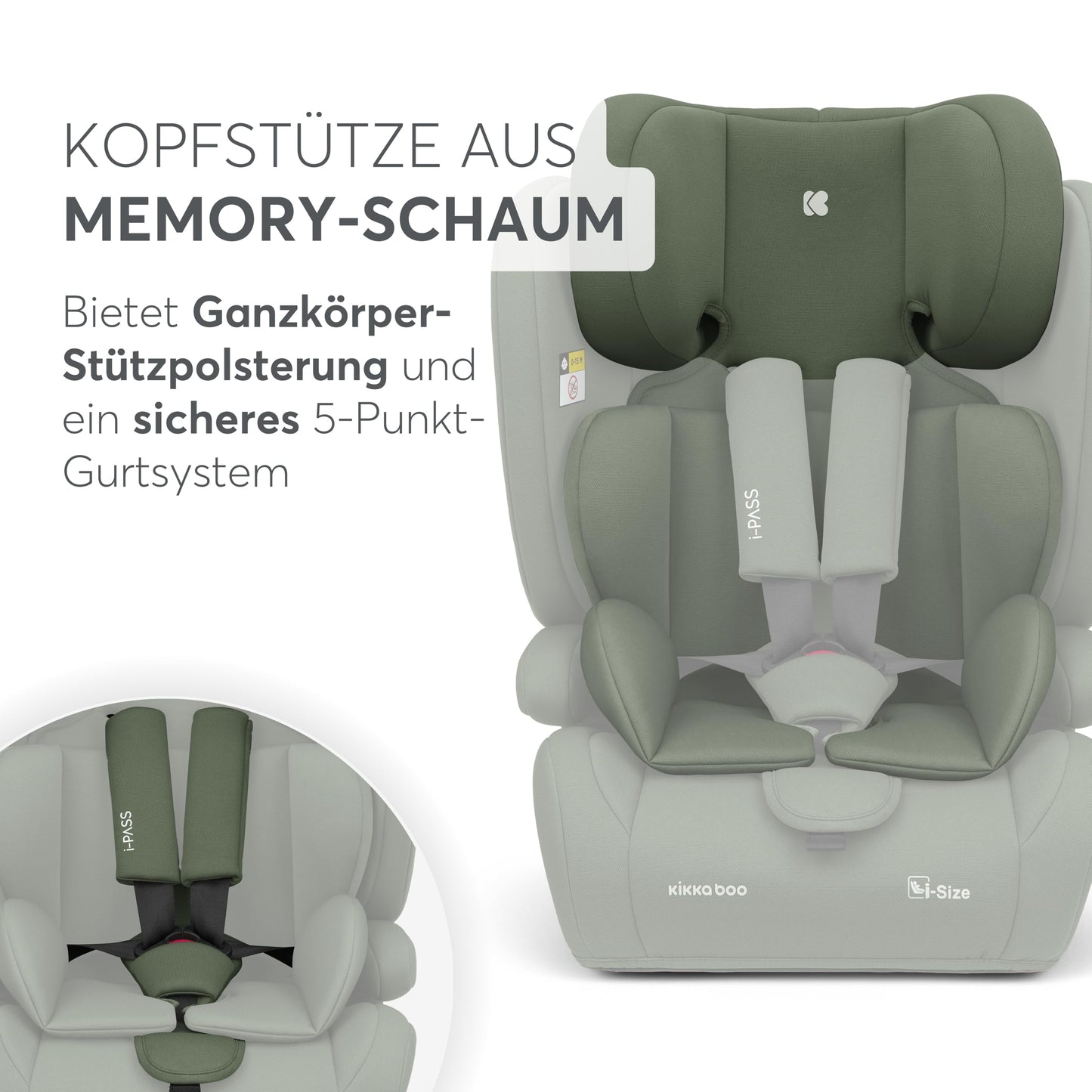 KikkaBoo i-Pass, Kindersitz 9–36 kg, Gruppe 1/2/3 Auto Kindersitz für Kinder 76–150 cm (15 Monate – 12 Jahre), i-Size, 13-fach verstellbare Kopfstütze, Schwarz - Meloni2
