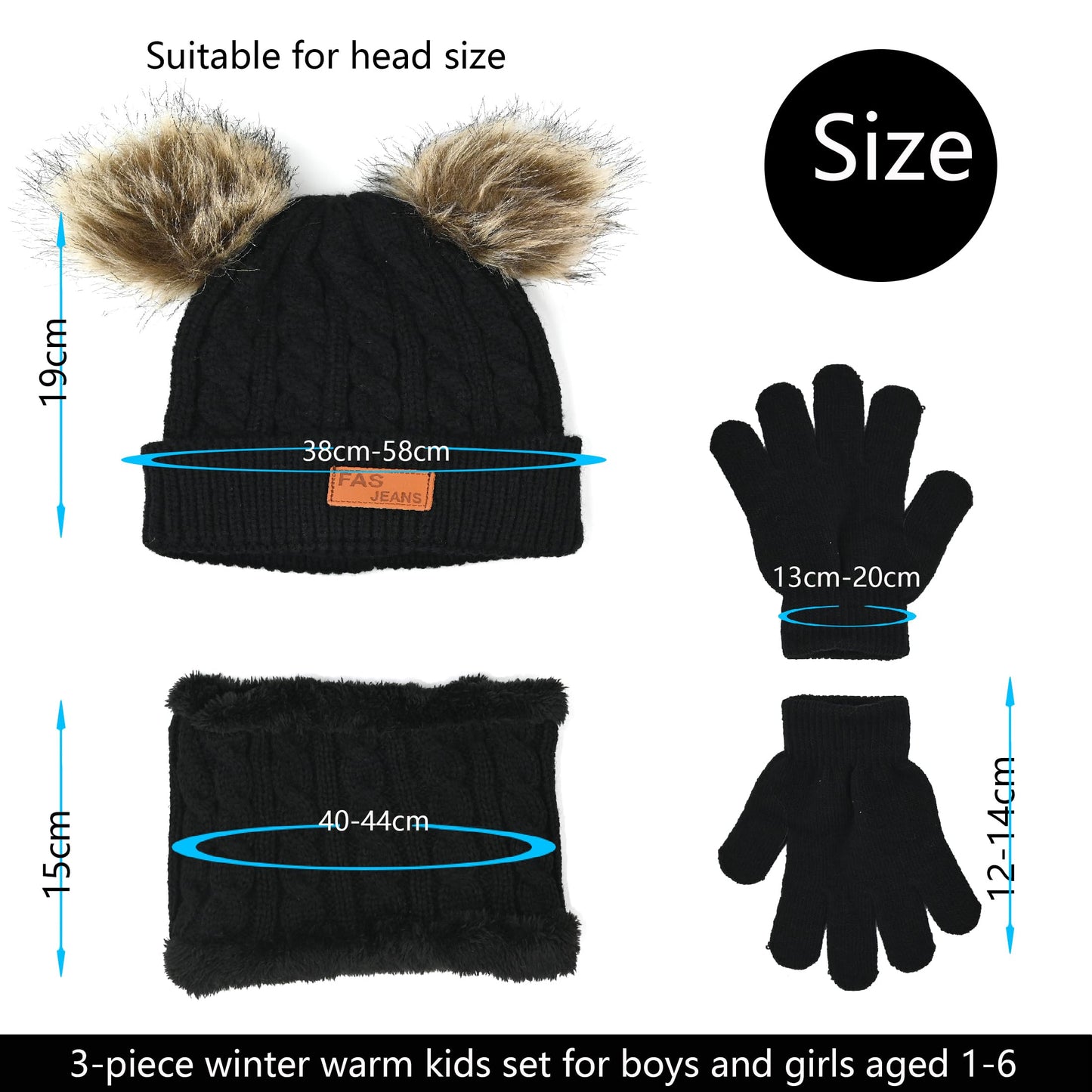 LINSOCLE 3-in-1 Children's Winter Hat Scarf Gloves Set, Knitted Hat Baby Hat Children's Hat Set, Boys Warm Winter Hat Beanie Hat Gloves Round Scarf Set for Children 2-6 Years 