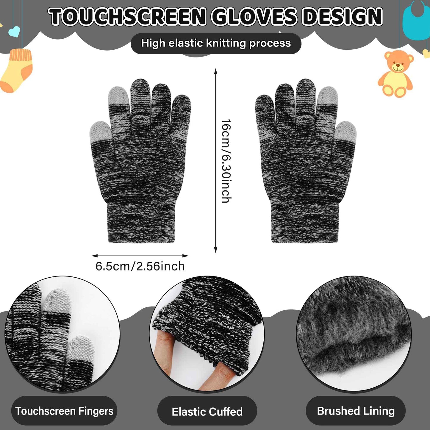 Children's Winter Hat Loop Scarf Touchscreen Gloves Set 2 3 4 5 6 7 Years Toddler Winter Hat Beanie Tube Scarf Knitted Pom Hats Gift Girls Boys