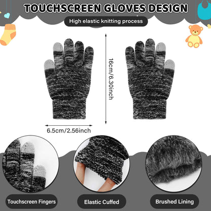Children's Winter Hat Loop Scarf Touchscreen Gloves Set 2 3 4 5 6 7 Years Toddler Winter Hat Beanie Tube Scarf Knitted Pom Hats Gift Girls Boys