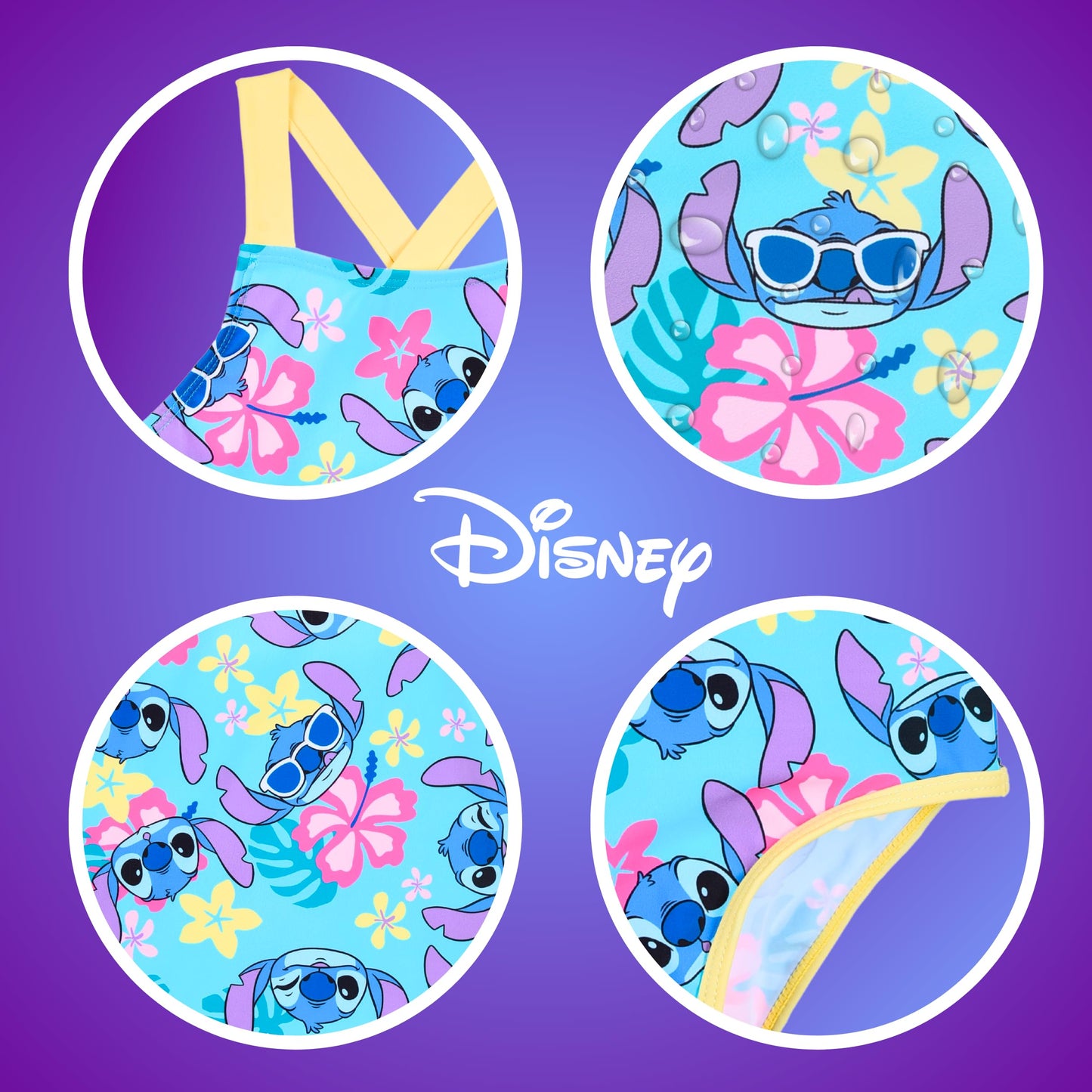 Disney Stitch Badeanzug für Mädchen, Tropisches Design Einteiliger Badeanzug, Größen 3 bis 8 Jahre