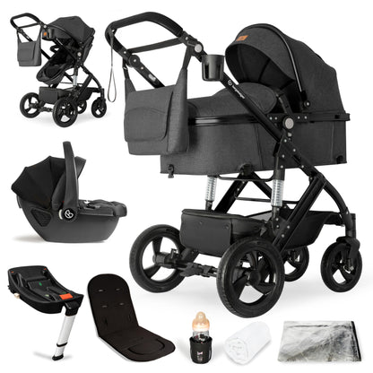 Bergsteiger Nizza 3 in 1 Kinderwagen, Kombikinderwagen Komplettset, Auto-Babyschale & Isofix Station, Babywanne & Buggy Sportsitz inklusive
