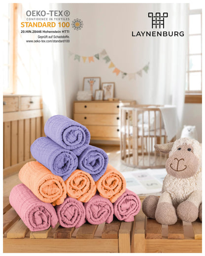 LAYNENBURG 10er-Set Premium Spucktücher Baby aus extra weichem Musselin - 100% Baumwolle - 30x50cm - Oeko Tex 100 - Musselin-tücher als Mulltücher, Mullwindeln oder Stoffwindeln (weiß)