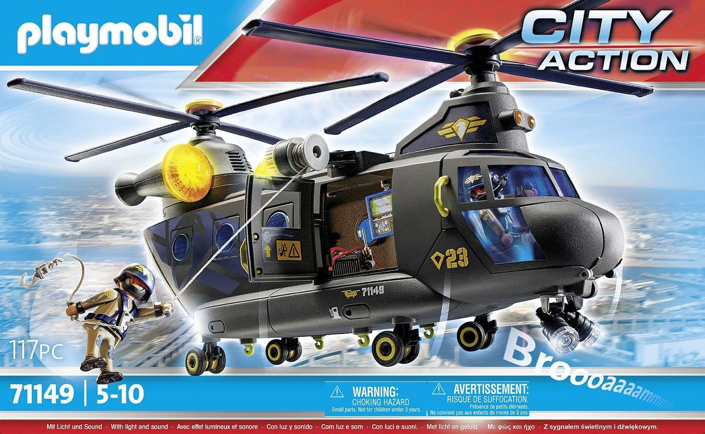 PLAYMOBIL City Action 71149 SWAT-Rettungshelikopter, detailreicher SWAT-Rettungshelikopter mit Licht- und Soundmodul, Spielzeug für Kinder ab 5 Jahren