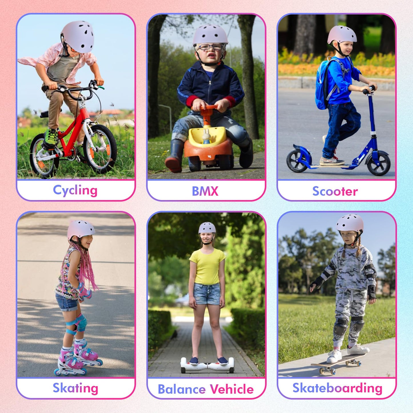 LOKJIJI Verstellbarer Kinder Fahrradhelm Skaterhelm für Mädchen Jungen Kinder Jugend, Farbe Farbverlauf Kinder Schutzhelme für Multi-Sportarten Fahrrad Skateboard Skaten